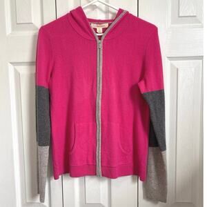 c cashmere Pink and Gray Colorblock Zip Front 100% 2-ply Cashmere Hoodie Medium